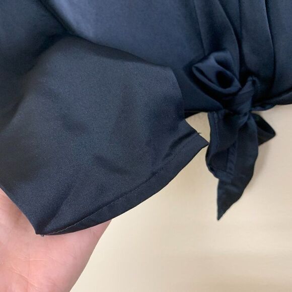 Parker Jacquard Satin Blouse Top Front Tie Black - Picture 4 of 10